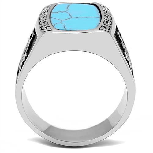 Men Stainless Steel Synthetic Turquoise Rings