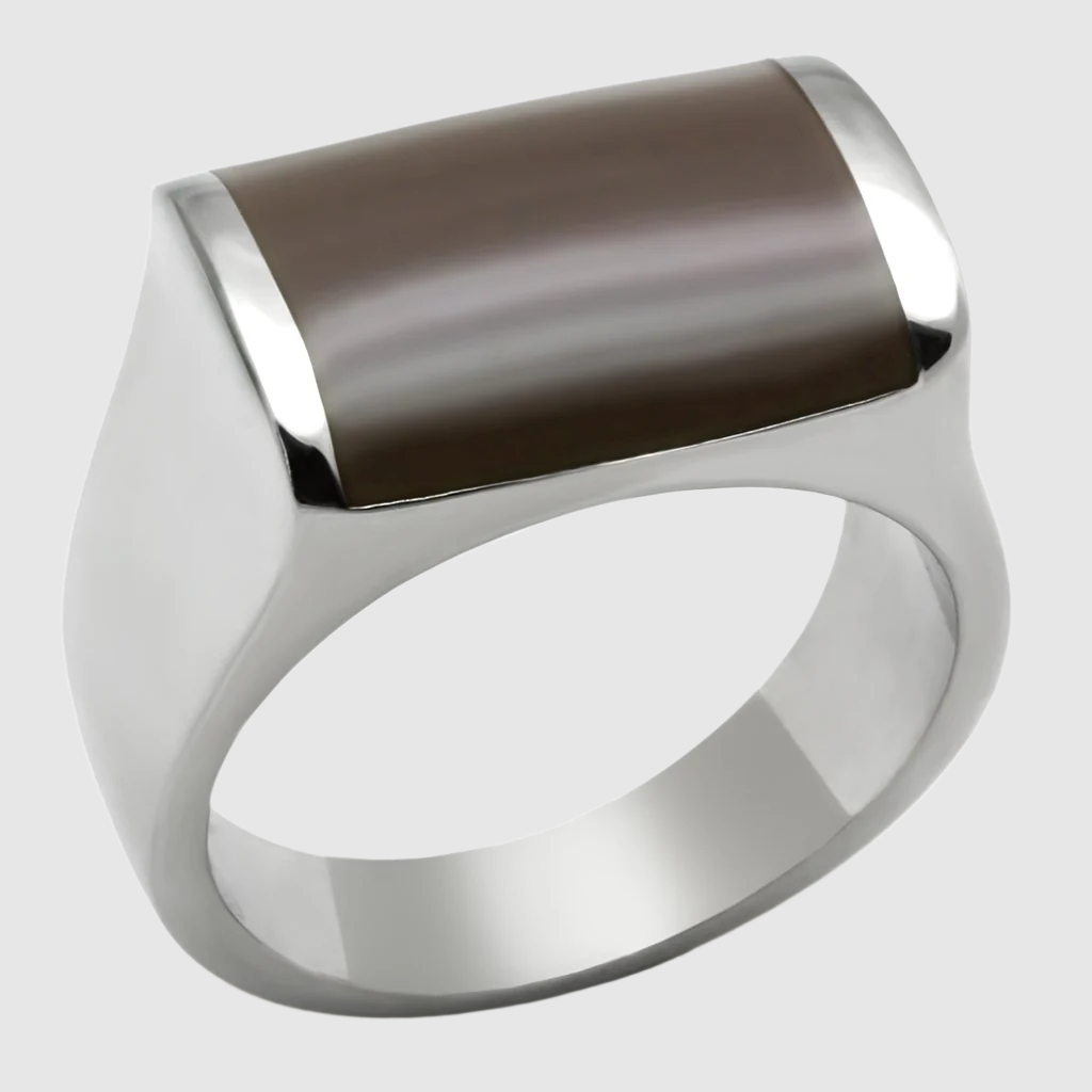 Men Stainless Steel Epoxy Epoxy, Brown. Rings