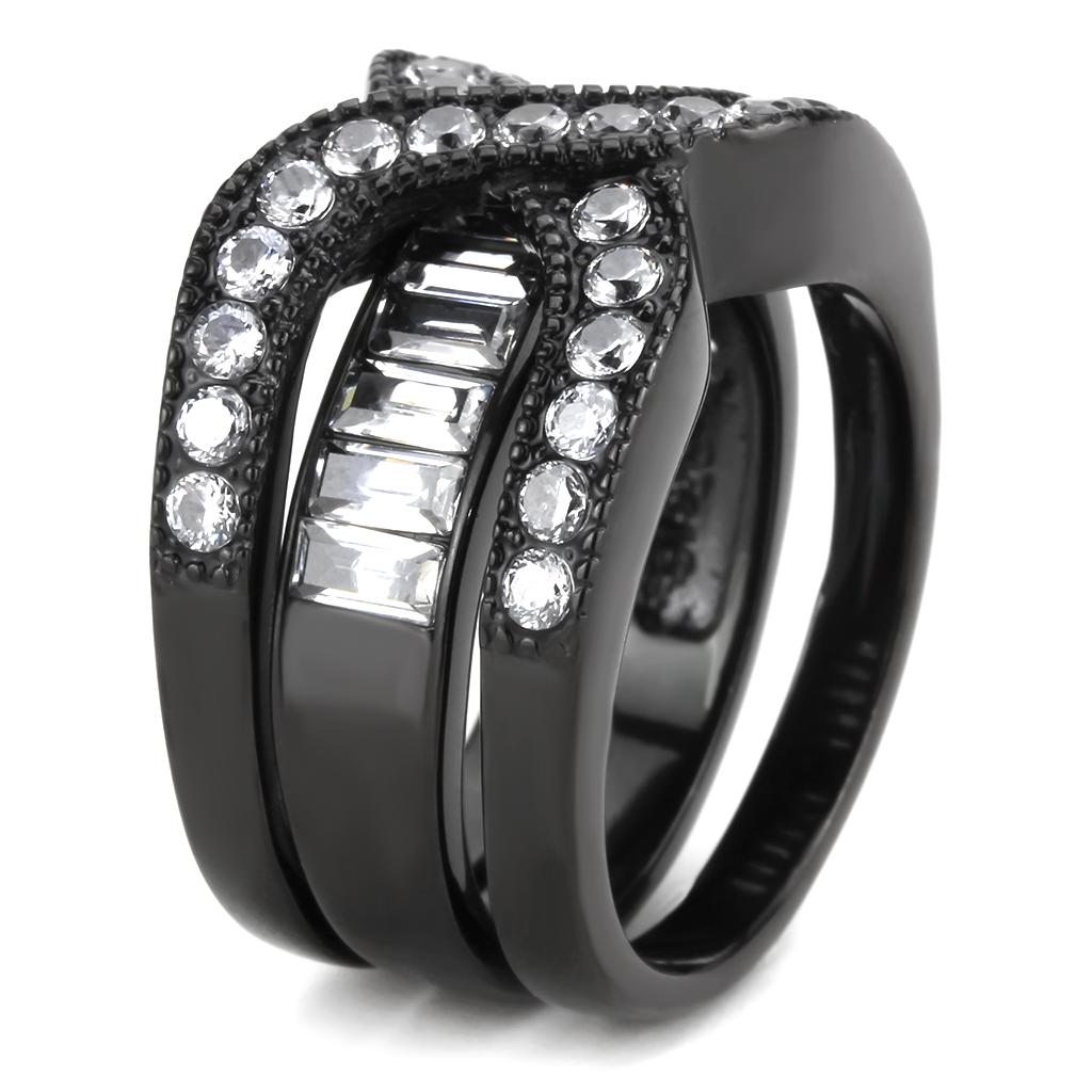 TK3694 - IP Black(Ion Plating) Ring with AAA Grade CZ