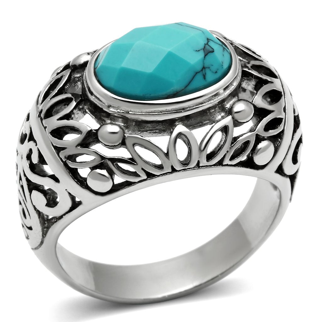 Men Stainless Steel Synthetic Turquoise Rings