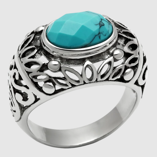 Men Stainless Steel Synthetic Turquoise Rings