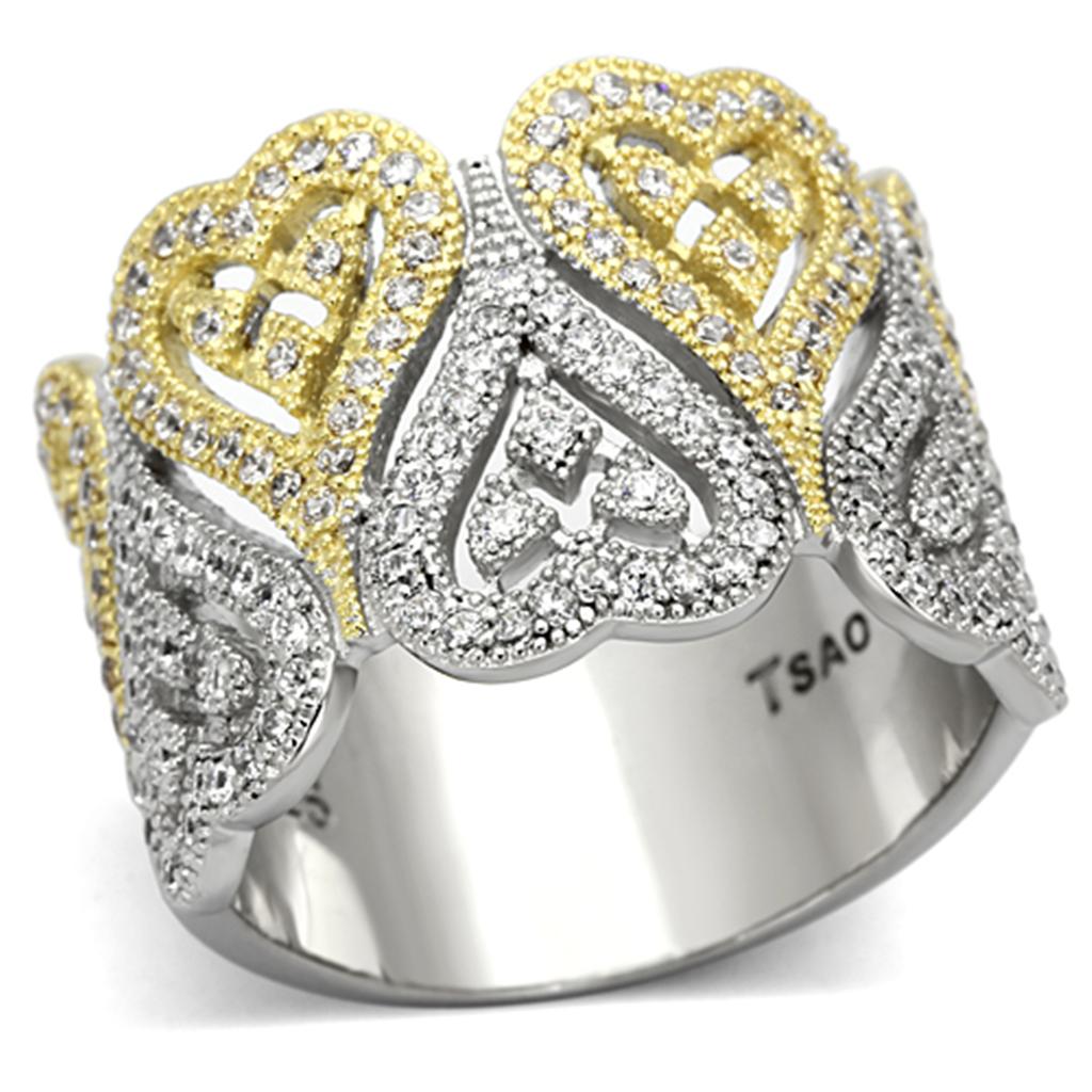 TS126 - Gold+Rhodium 925 Sterling Silver Ring