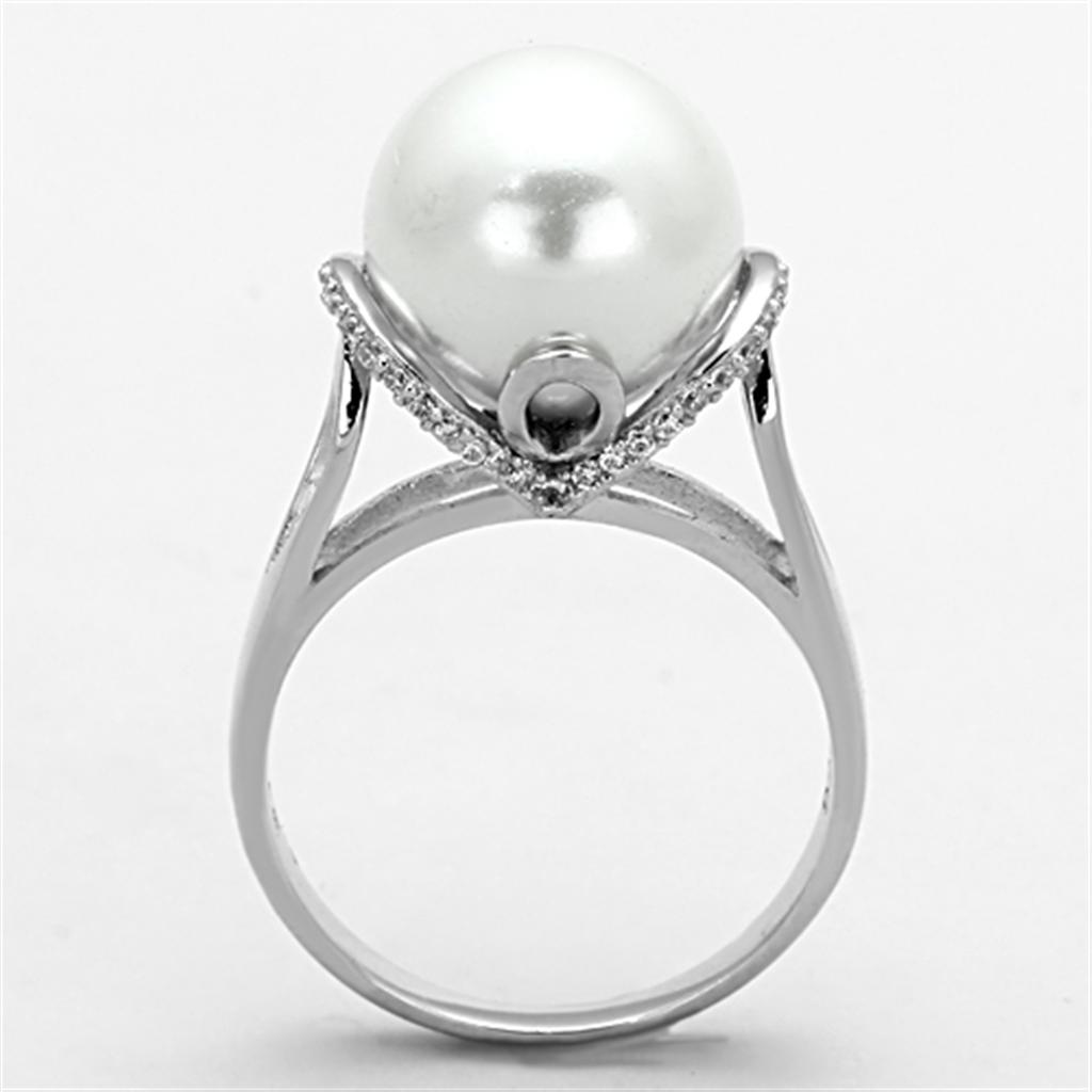 TS154 - Rhodium Ring with Synthetic Pearl in White