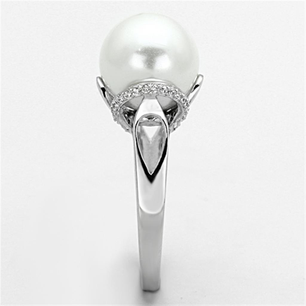 TS154 - Rhodium Ring with Synthetic Pearl in White