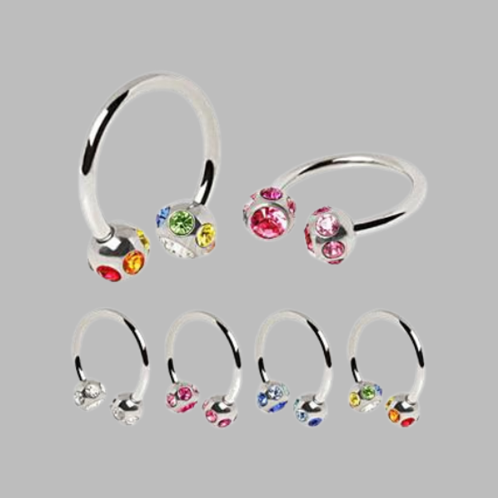 316L Surgical Steel Horseshoe with Multi Color Gem balls