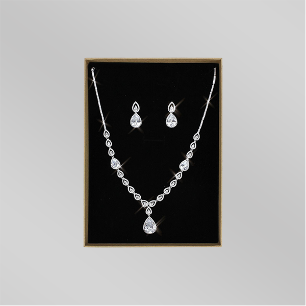 3W1427 - Rhodium Brass Jewelry Sets with AAA Grade CZ  in Clear