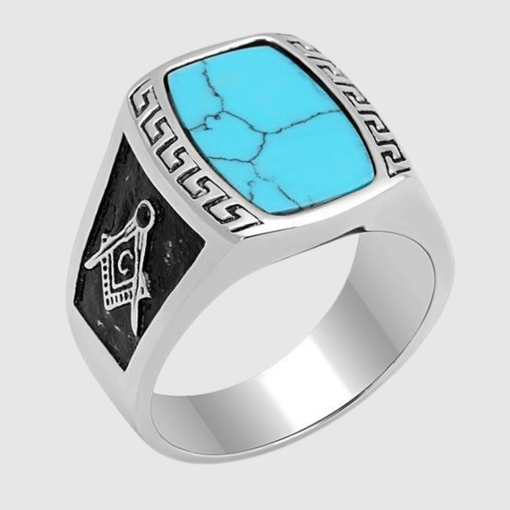 Men Stainless Steel Synthetic Turquoise Rings