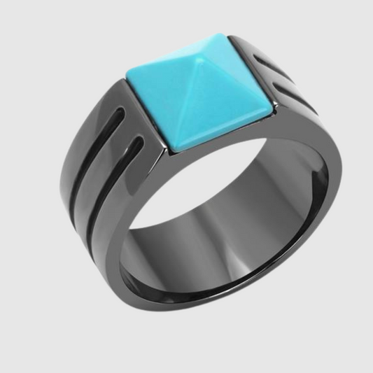 Men Stainless Steel Synthetic Turquoise Rings