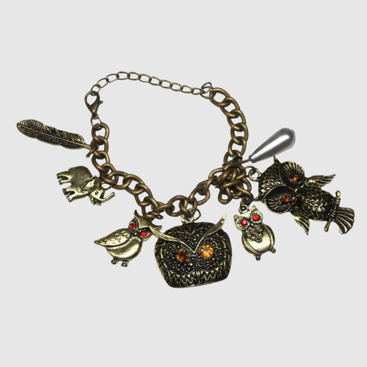 Owl, Elephant & Feather Charm Bracelet