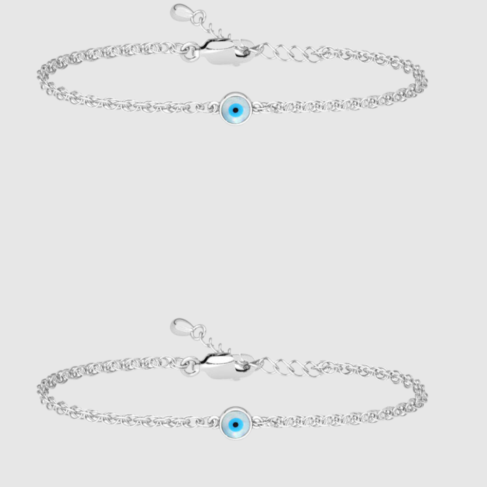 Silver Evil Eye Chain Bracelet Adjustable PACK OF 2