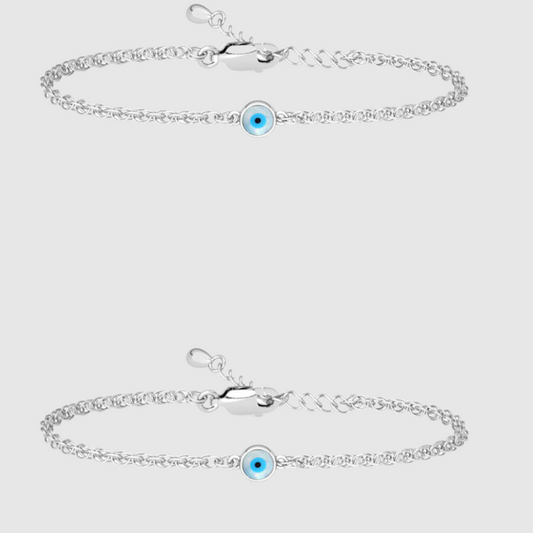 Silver Evil Eye Chain Bracelet Adjustable PACK OF 2