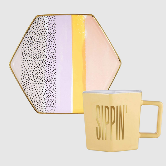 Sippin' Hexagon Mug and Saucer Set