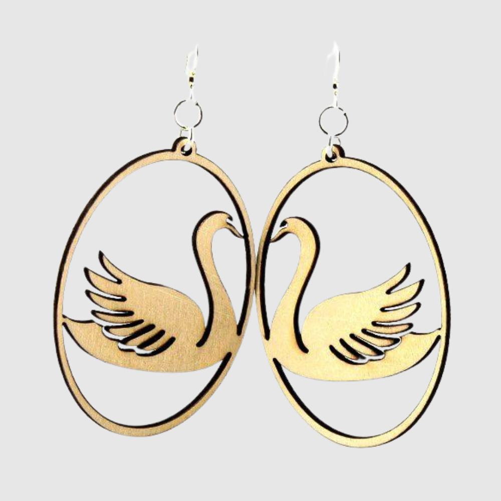 Swan in Oval Earrings