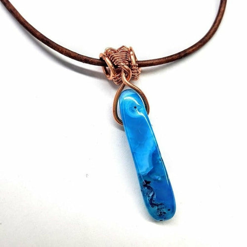 Wire Wrapped Pointed Turquoise Agate Leather Necklace