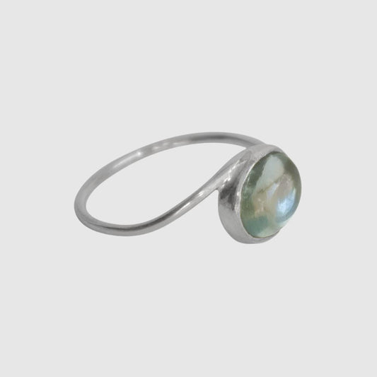 Aquamarine Oval Twist Sterling Silver Ring