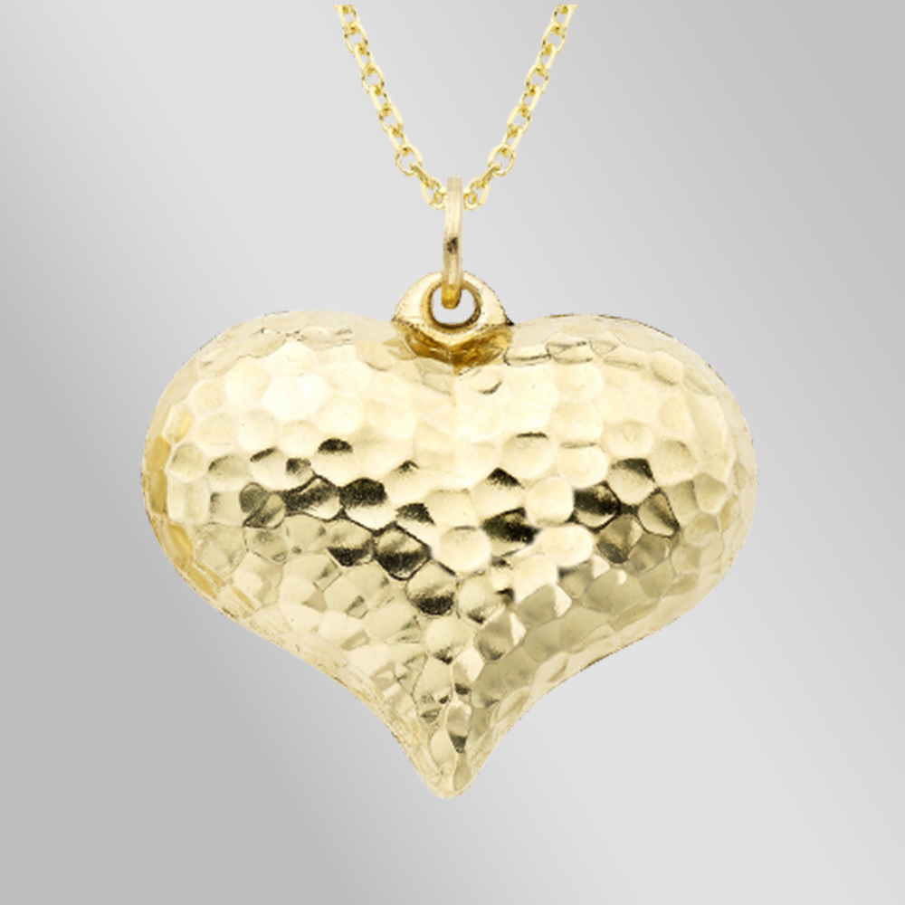 14k Gold Puff Heart Charm and Necklace 18"