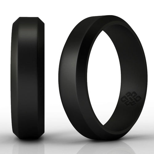 Black Bevel Edge Breathable Silicone Wedding Ring For Men and Women