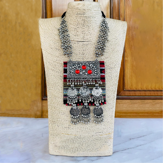 Silver-Plated & Red Brass Afghan Mirror Necklace