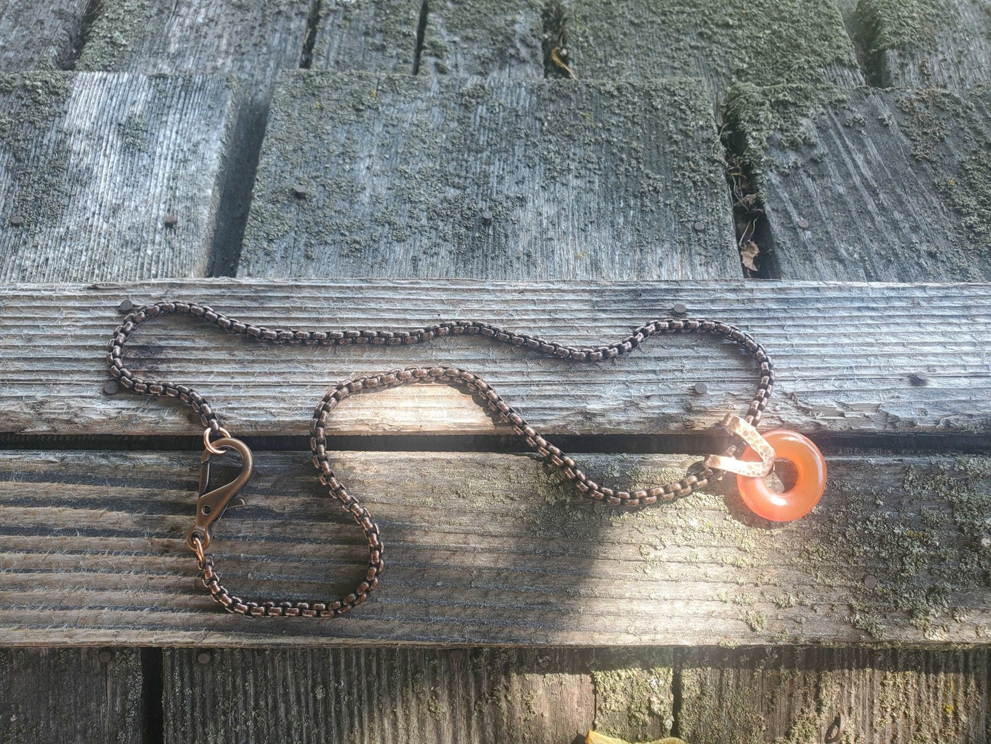 Carnelian Gemstone Donut Copper Chain Necklace