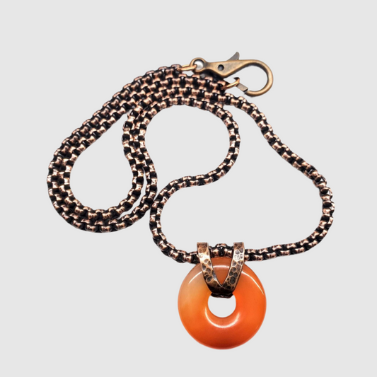 Carnelian Gemstone Donut Copper Chain Necklace