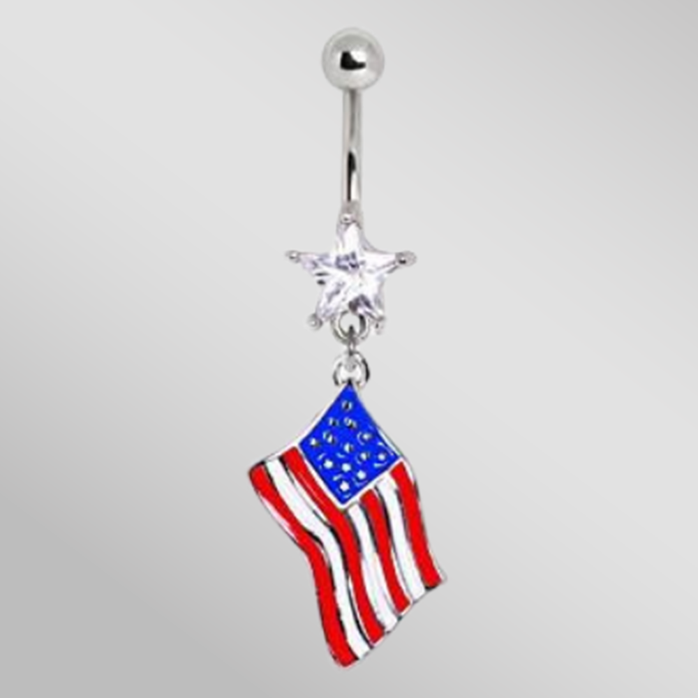 316L Surgical Steel USA Flag Navel Ring