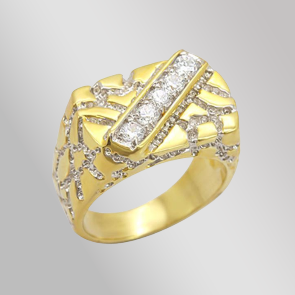 2W050 - Gold+Rhodium Brass Ring with AAA Grade CZ  in Clear