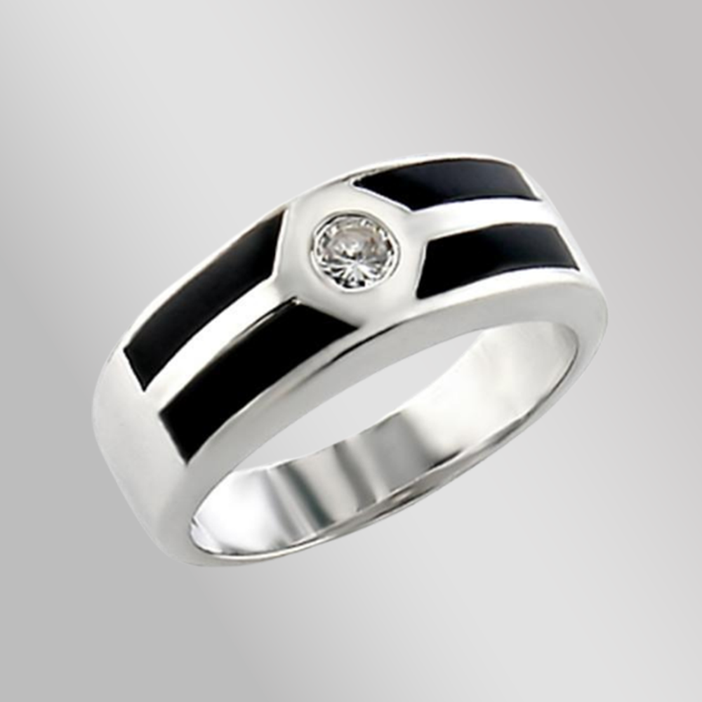 14034 - Rhodium Brass Ring with AAA Grade CZ  in Clear