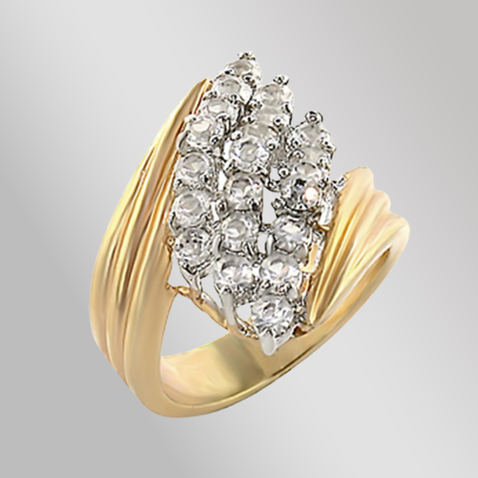 2W029 - Gold+Rhodium Brass Ring with AAA Grade CZ  in Clear