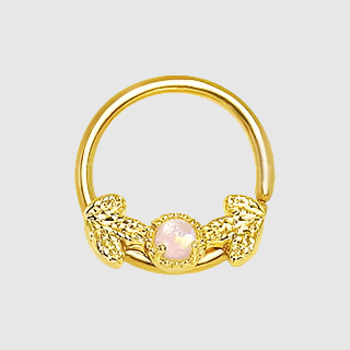 Gold Golden Leaf and Opal Seamless Ring / Septum Ring