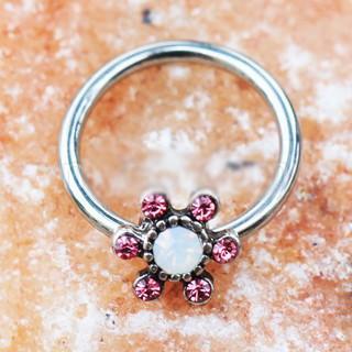 316L Stainless Steel Jeweled Flower Snap-in Captive Bead Ring / Septum