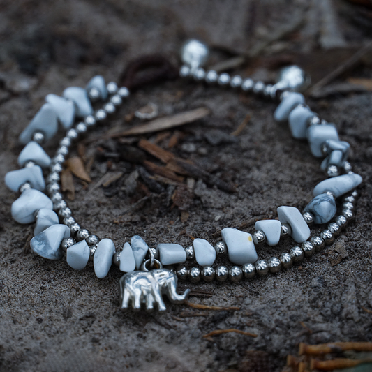 Boho Elephant Silver Stone Bracelets