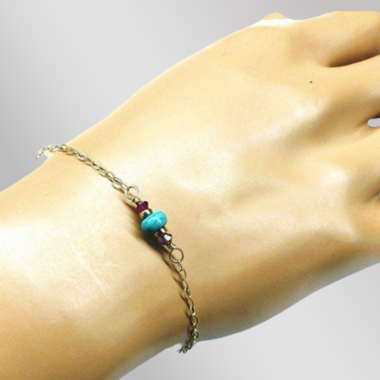 14K Gold Filled Pink and Turquoise Gemstone Dainty Bracelet