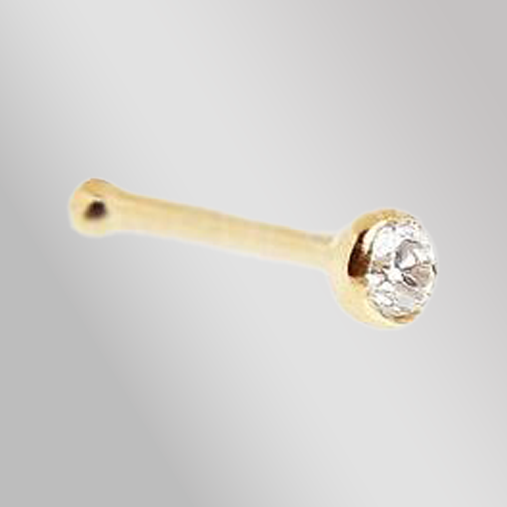 14Kt. Gold Stud Nose Ring with Press Fit CZ