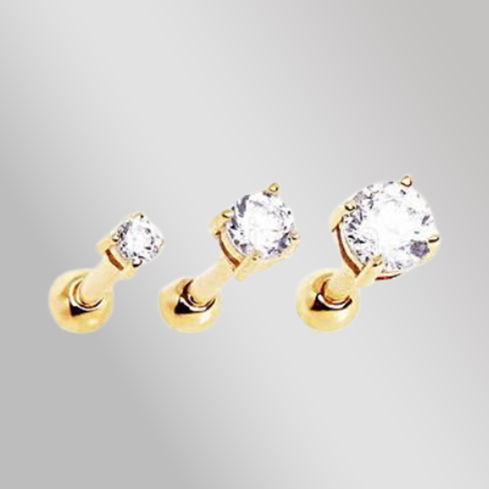 14Kt Yellow Gold Clear Prong Set CZ Cartilage Earring