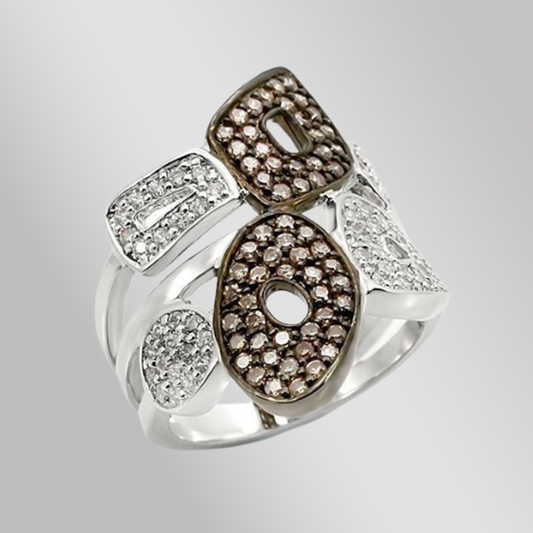 0W295 - Rhodium + Ruthenium Brass Ring with AAA Grade CZ  in Champagne