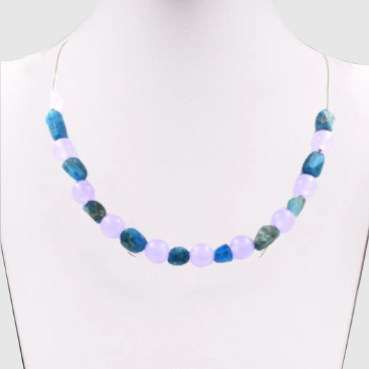 Blue Apatite + Lavender Chalcedony 8 mm 20 beads necklace.