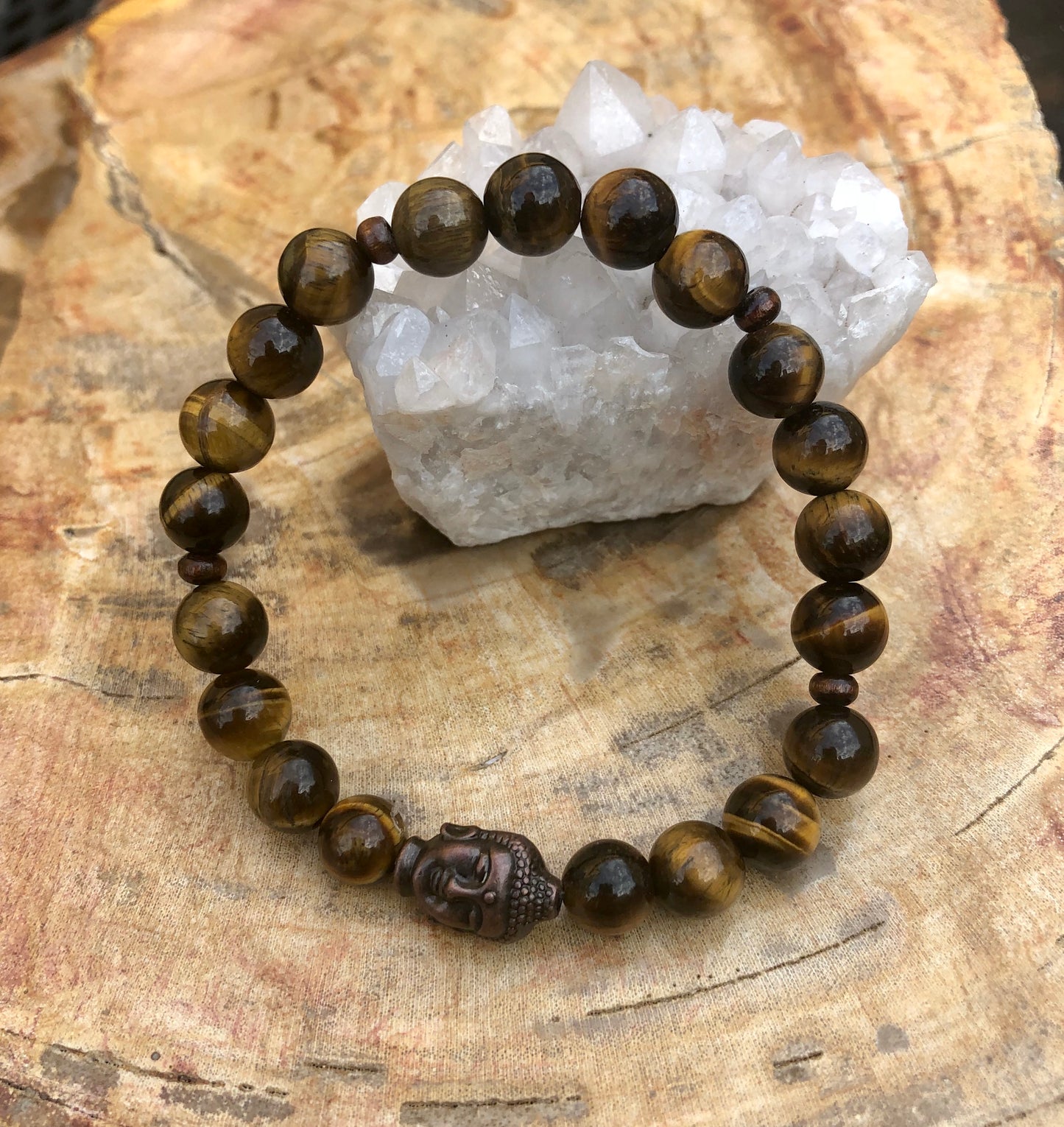 Tiger Eye & Buddha Natural Gemstone Bracelet!