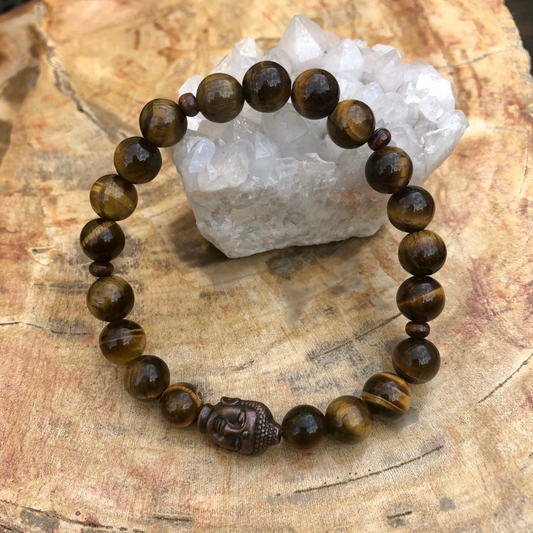 Tiger Eye & Buddha Natural Gemstone Bracelet!