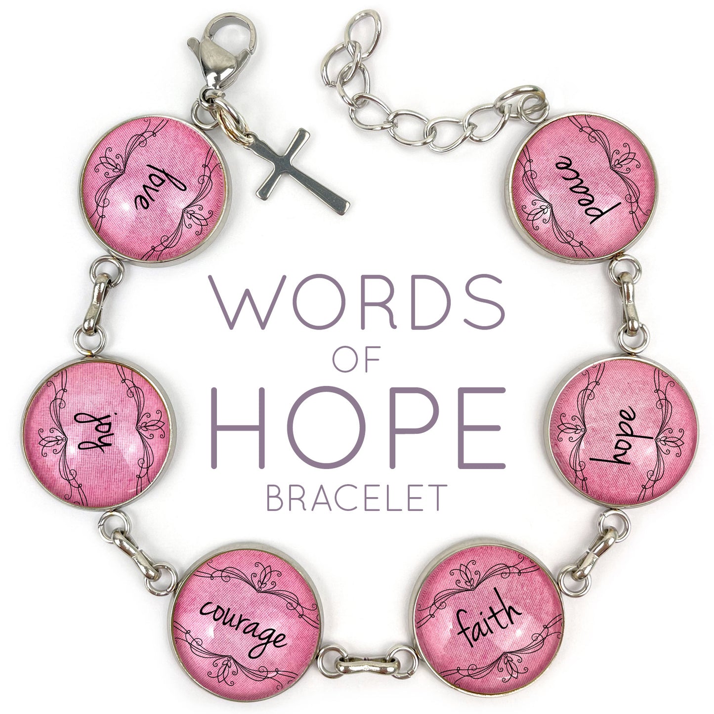 Love, Joy, Courage, Faith, Hope, Peace - Words of Hope Glass Charm