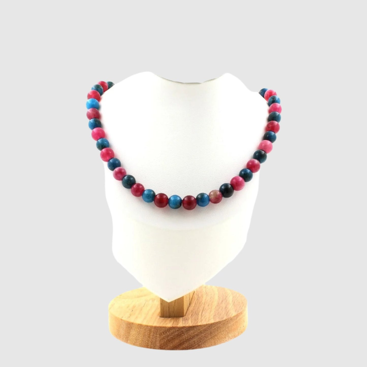 Apatite + Watermelon Tourmaline 8 mm beads necklace