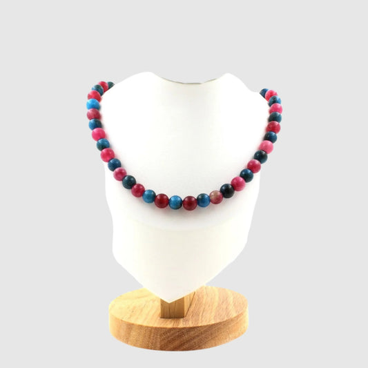 Apatite + Watermelon Tourmaline 8 mm beads necklace