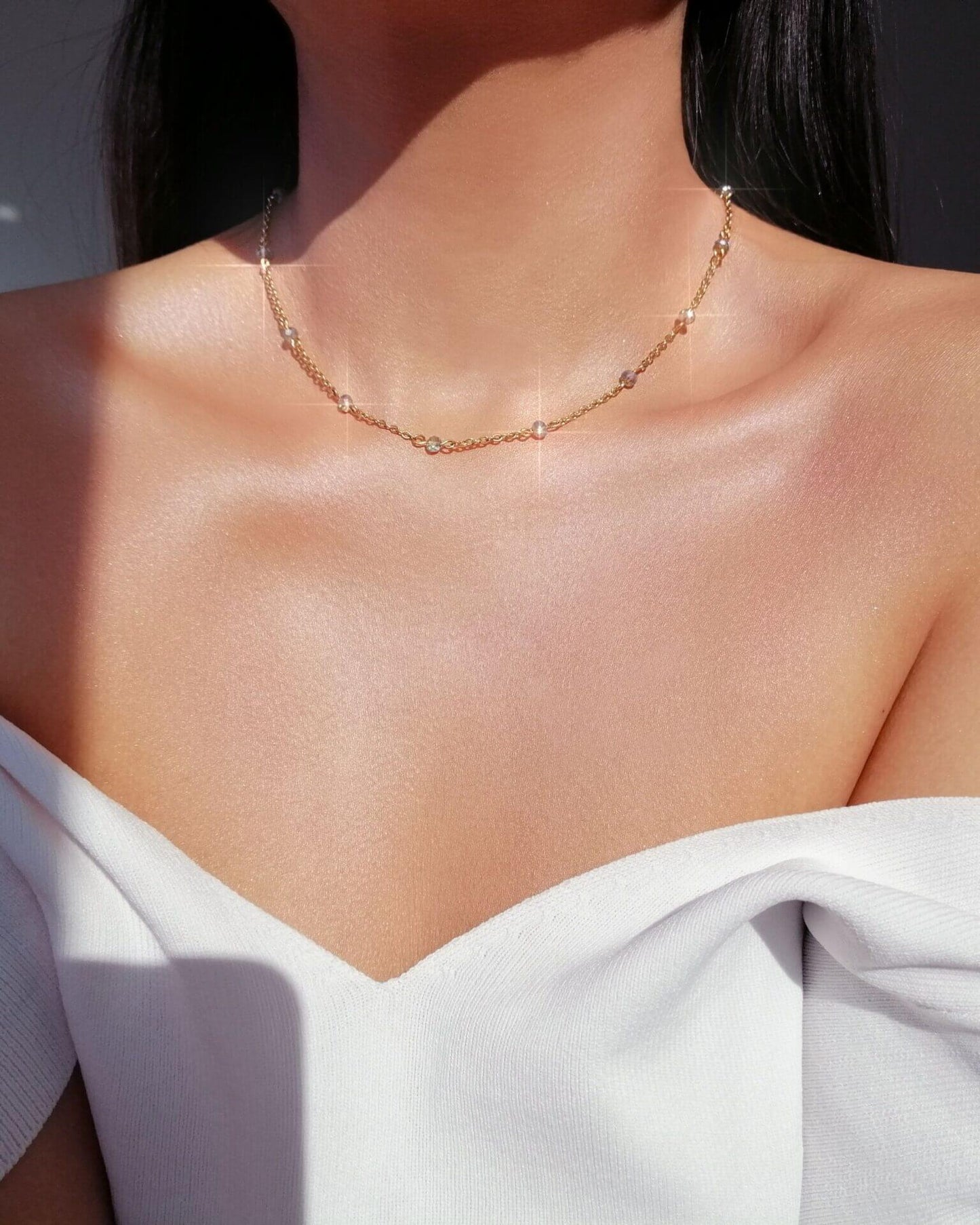 Chrome Glass Crystals Chain Choker