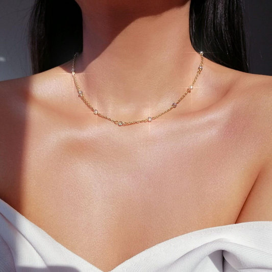 Chrome Glass Crystals Chain Choker