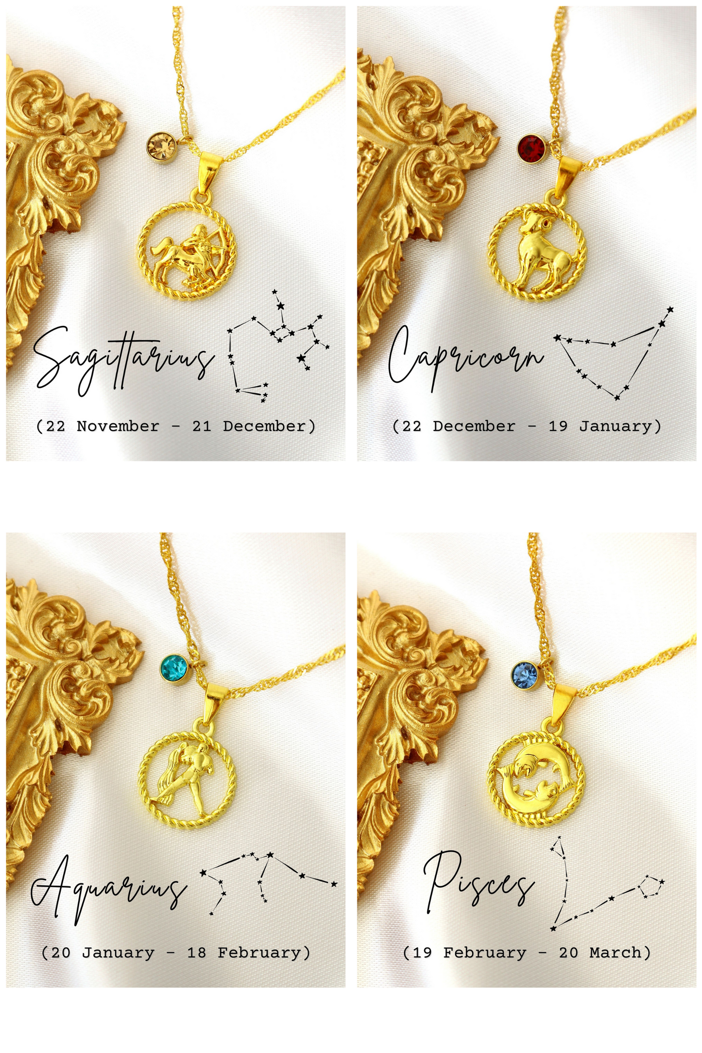 Zodiac Sign and Birthstone Necklace