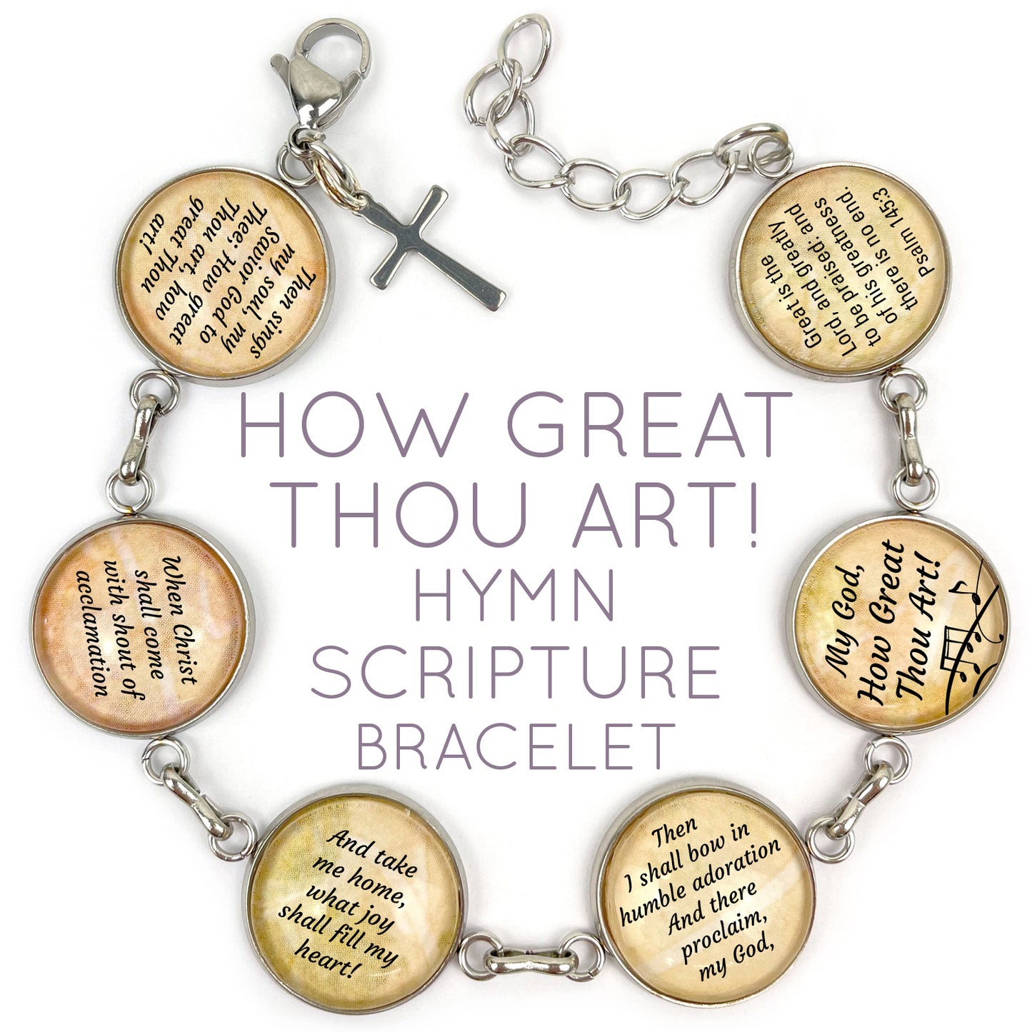 How Great Thou Art Hymn & Scripture Glass Charm Bracelet