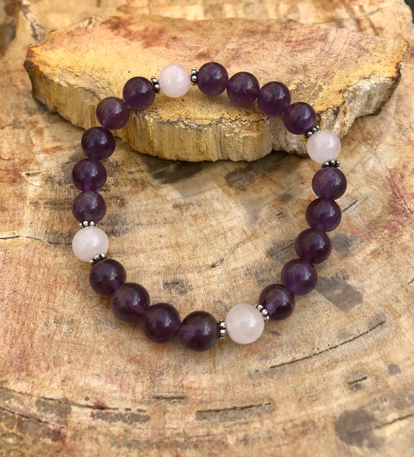 Amethyst & Rose Quartz Stretch Bracelet! Natural Crystals!