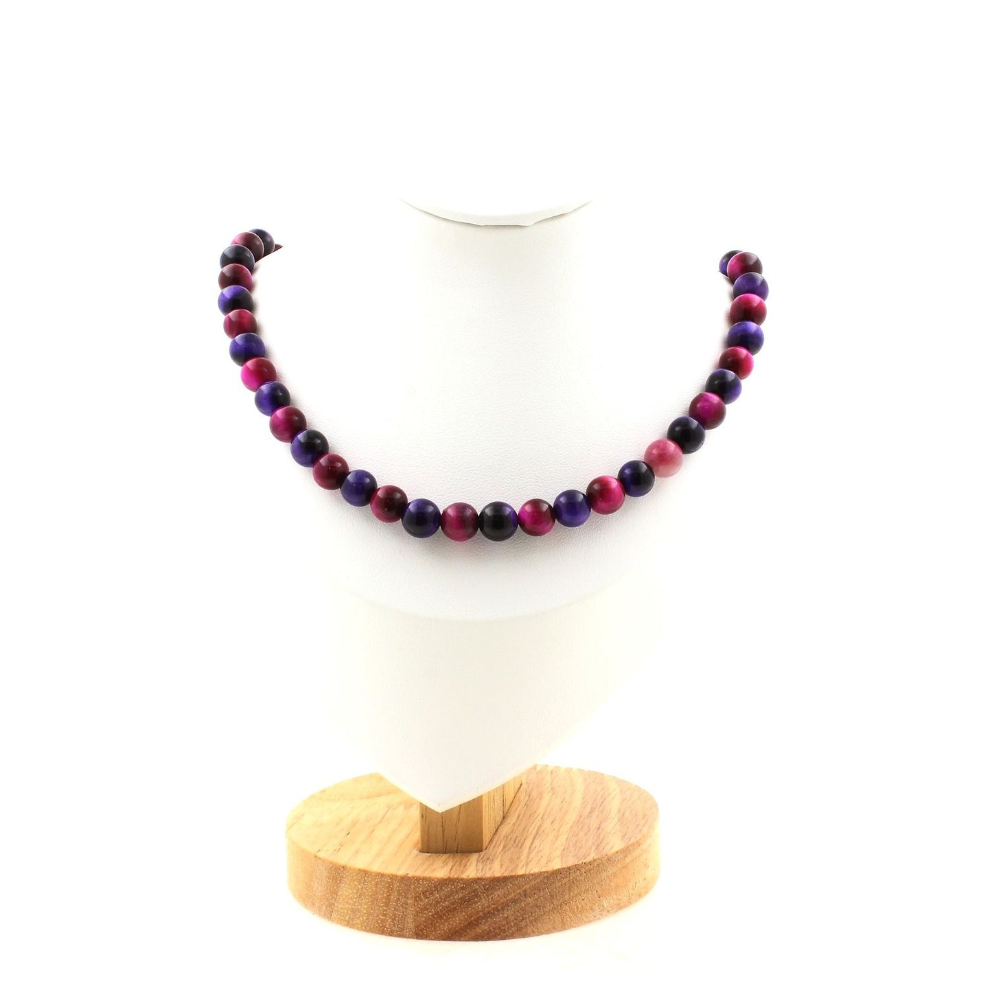 Fuchsia Tiger's Eye + Purple Tiger's Eye 8 mm beads necklace.