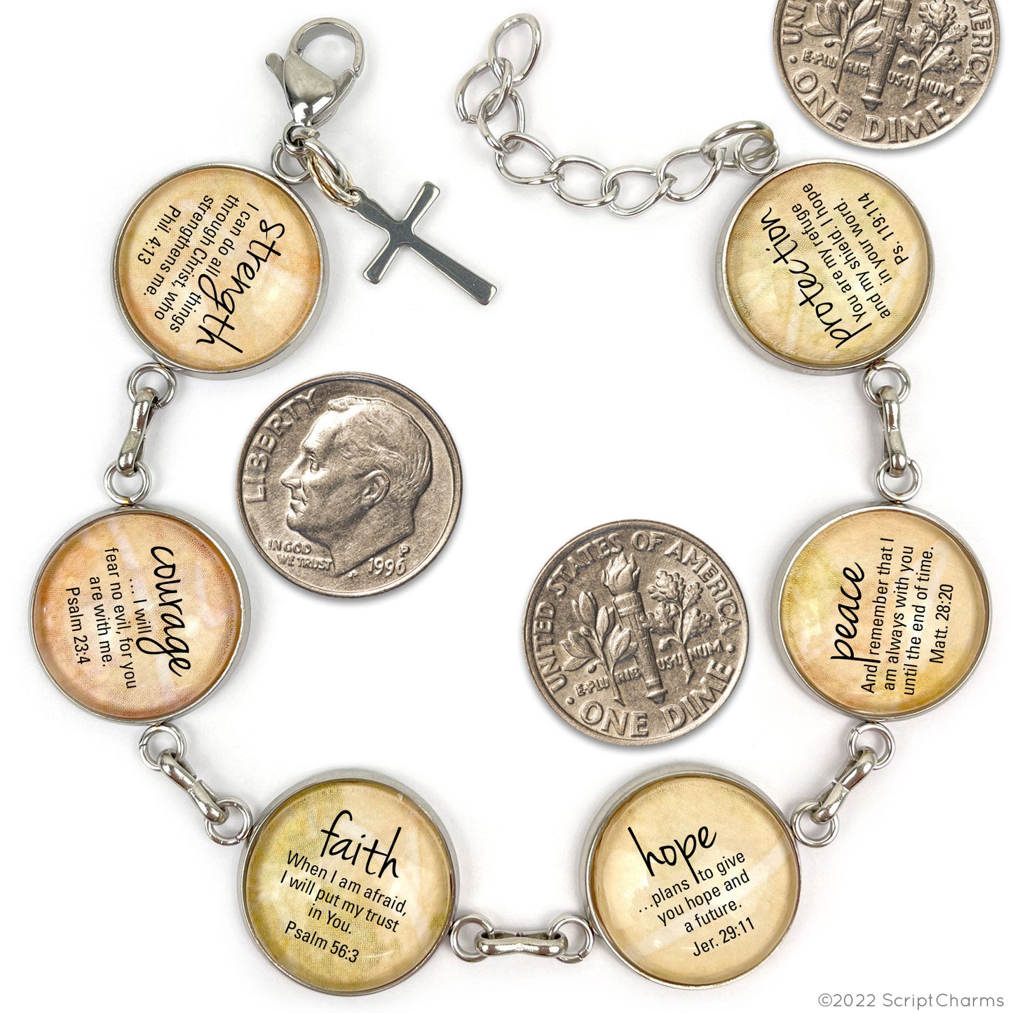 Amazing Grace Hymn & Scripture Glass Charm Bracelet – Stainless Steel