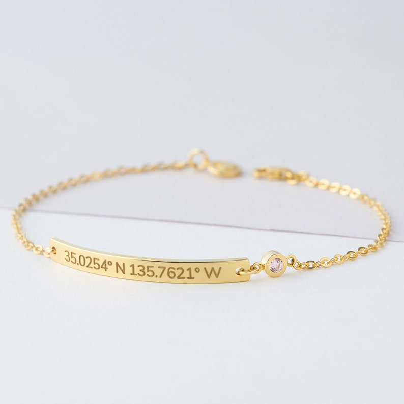 Latitude Longitude Bracelet, Coordinates Bracelet with Birthstone