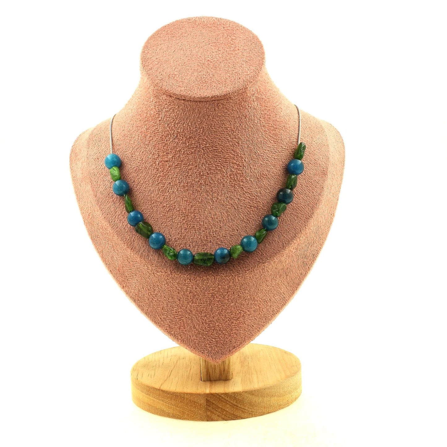 Diopside from Brazil + Apatite 8 mm 20 beads necklace.